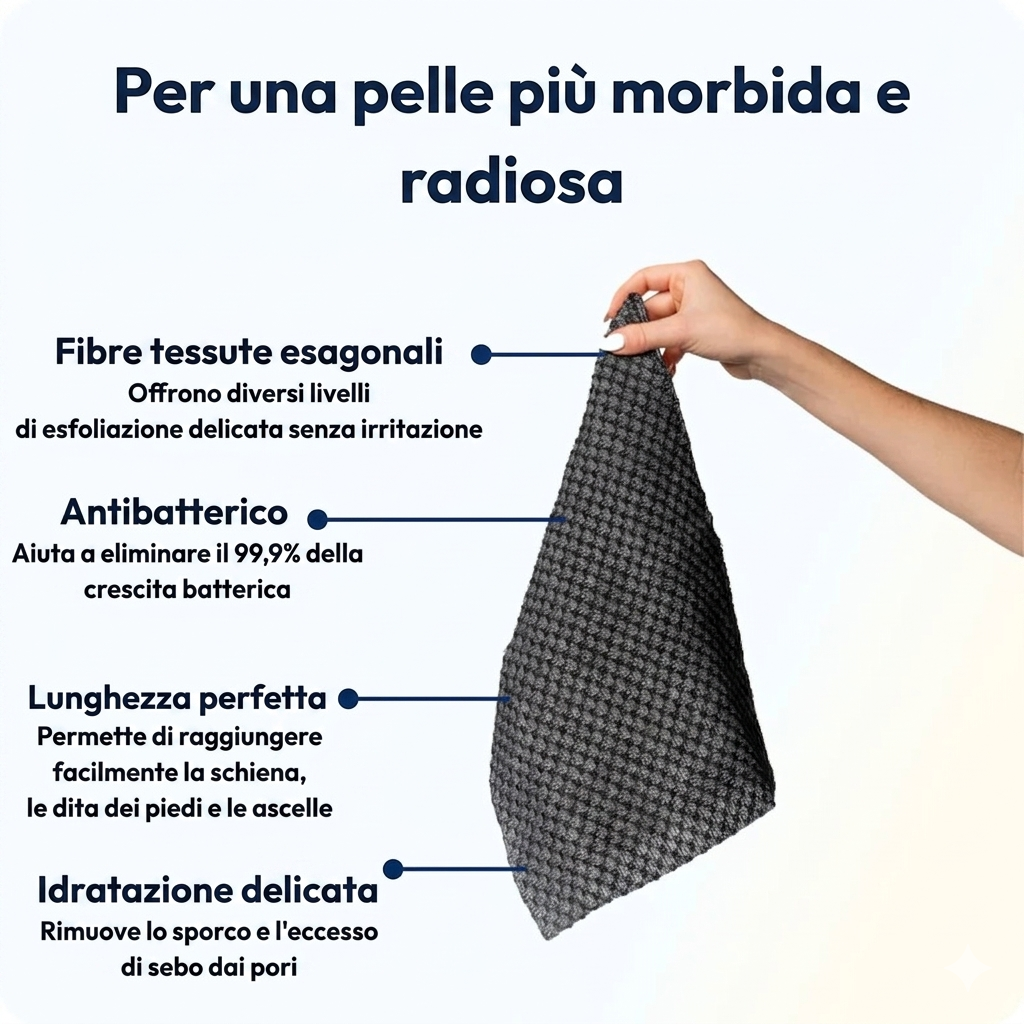 GlowScrub™ – Salvietta Doccia Esfoliante Rigenerante